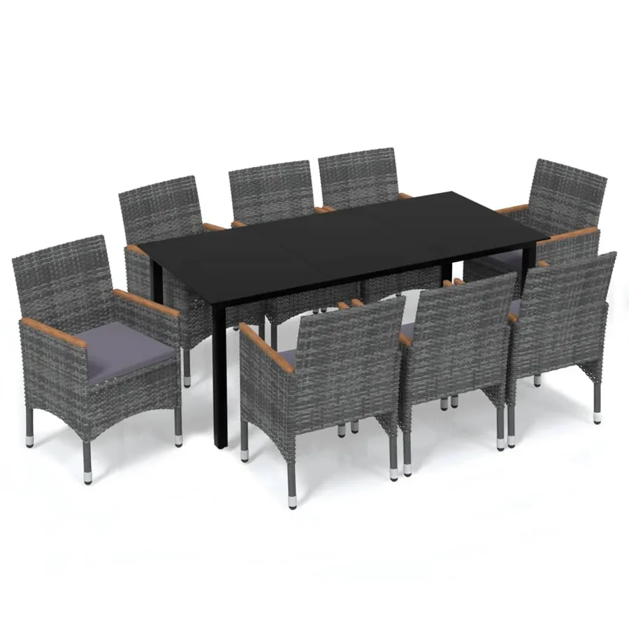 Ensemble à manger de jardin coussins 9pcs Résine tressée Gris - 2