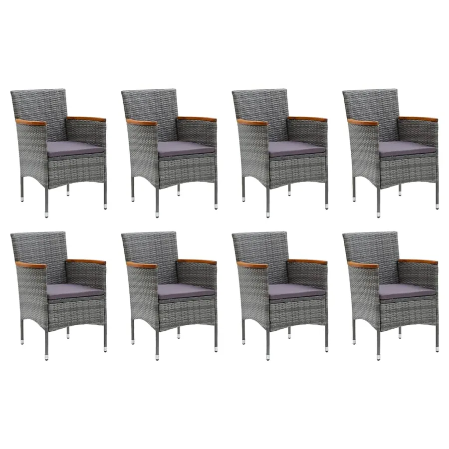 Ensemble à manger de jardin coussins 9pcs Résine tressée Gris - 3