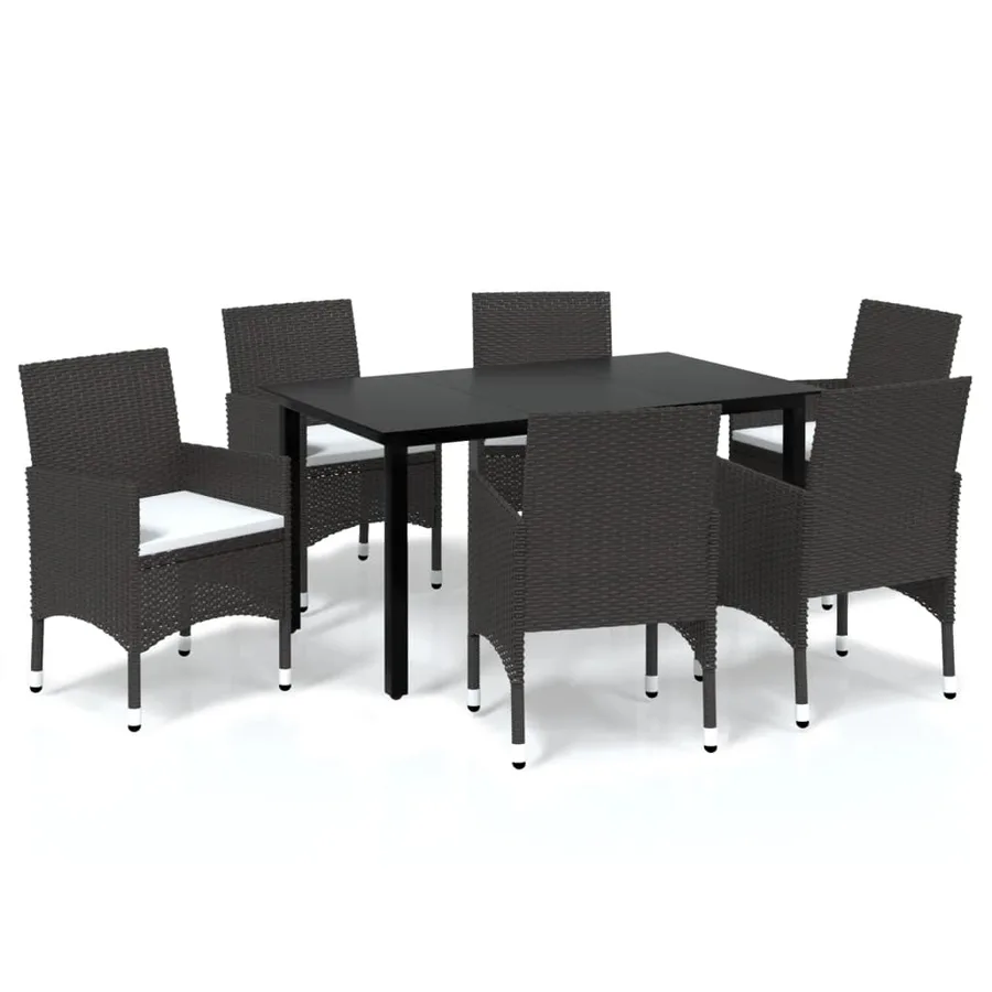 Ensemble à manger de jardin et coussins 7 pcs marron poly rotin - 2