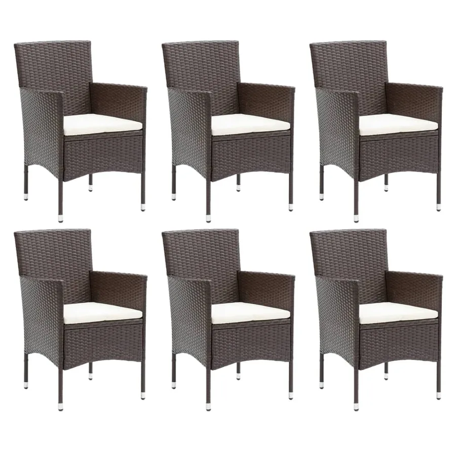 Ensemble à manger de jardin et coussins 7 pcs marron poly rotin - 3