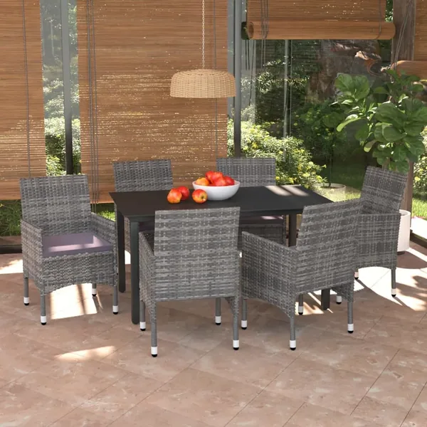 Ensemble à manger de jardin coussins 7pcs Résine tressée Gris