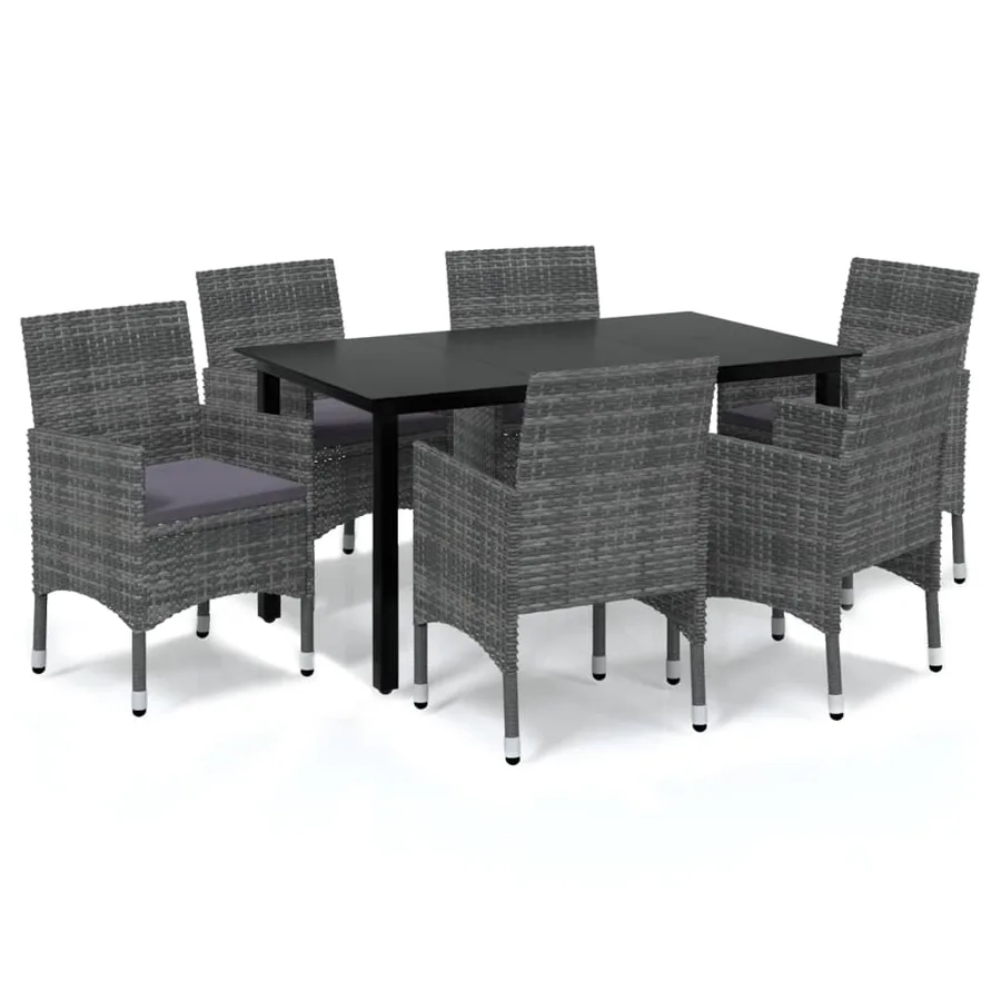 Garden Dining Set with Cushions 7 pcs Poly Rattan Grey - 2