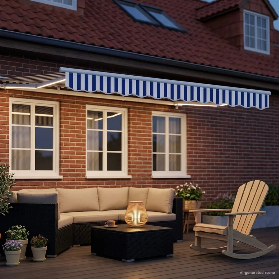 Auvent rétractable électrique Bleu et Blanc 3 x 2 m - 3