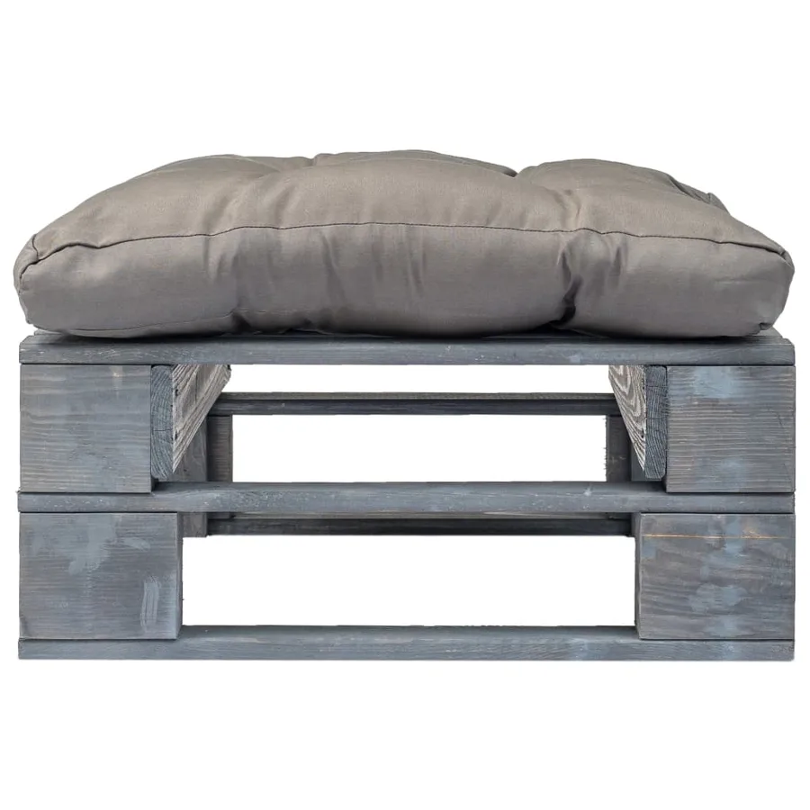 Repose-pied palette de jardin avec coussin en gris gris bois - 2