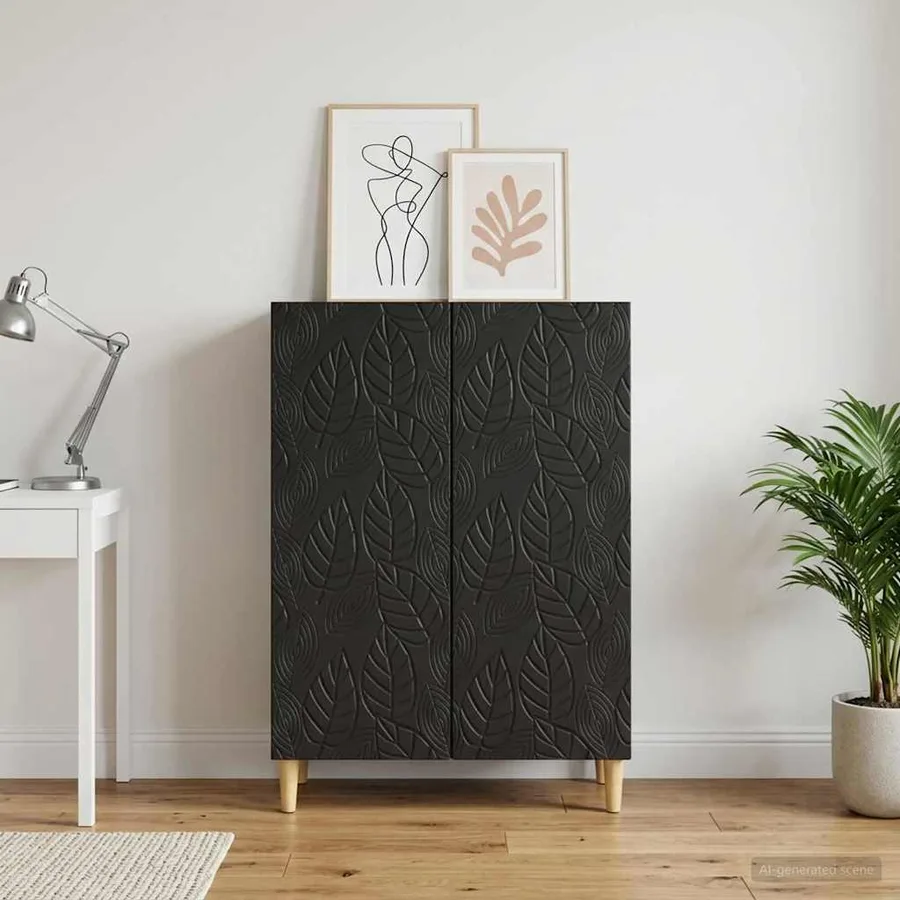 Buffet Noir 66 x 34,5 x 90 cm Bois d'ingénierie - 3