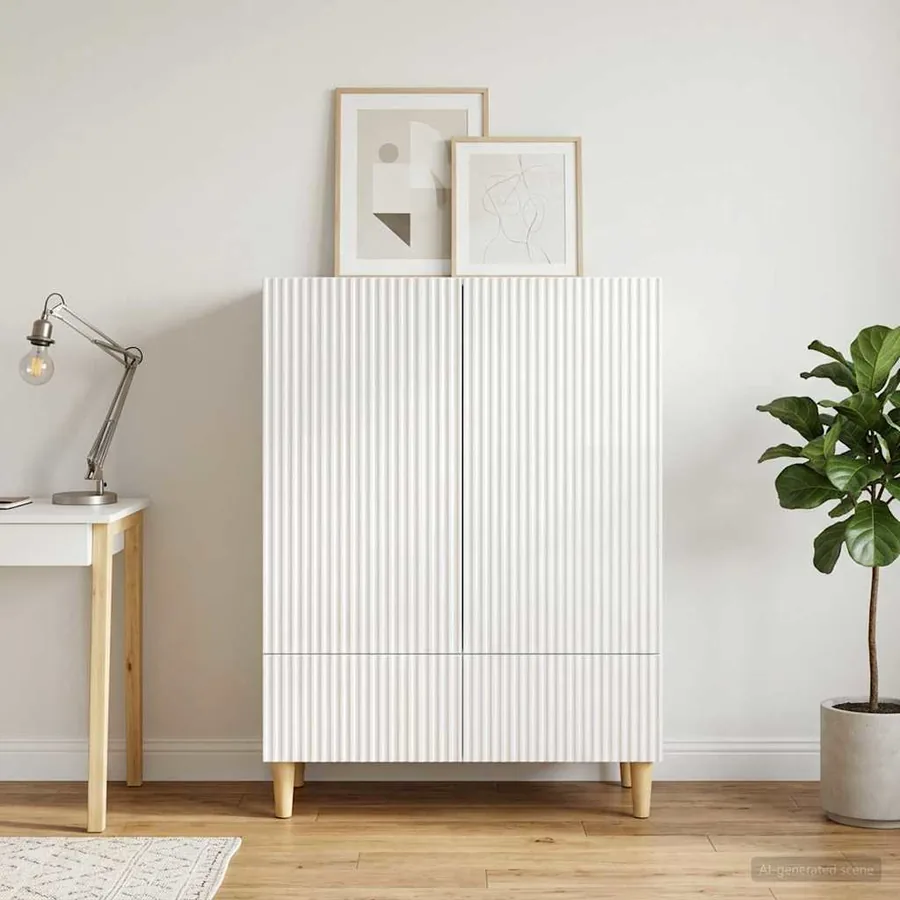 Buffet Blanc brillant 66 x 34,5 x 95 cm Bois d'ingénierie