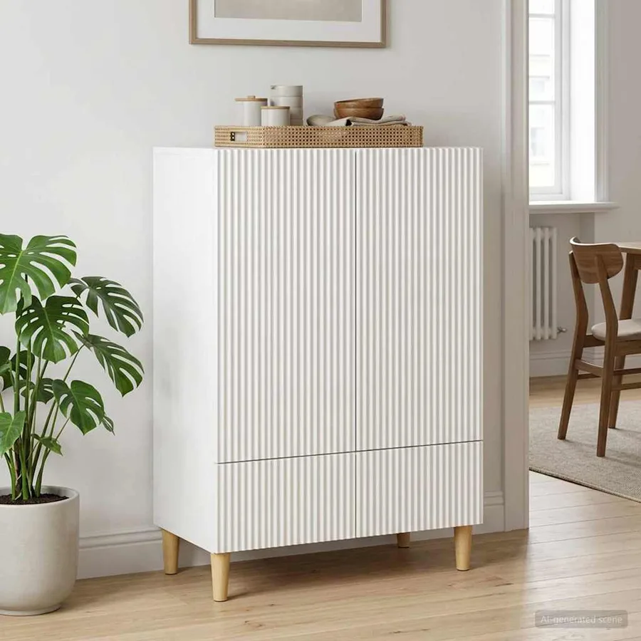 Buffet Blanc brillant 66 x 34,5 x 95 cm Bois d'ingénierie - 3