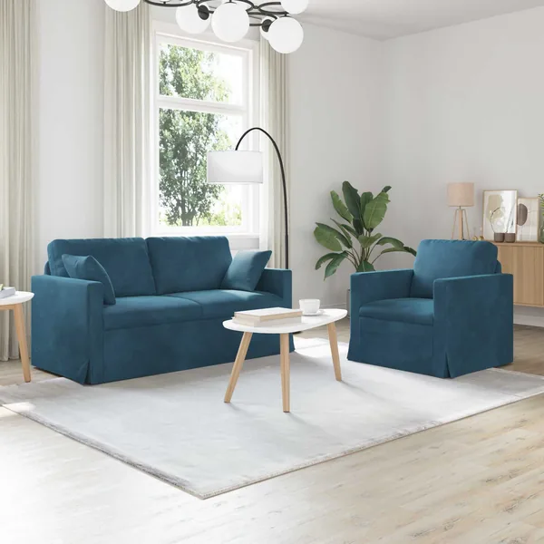 Ensemble de Canapés 2 pcs Bleu 158 x 78 x 80 cm Velours