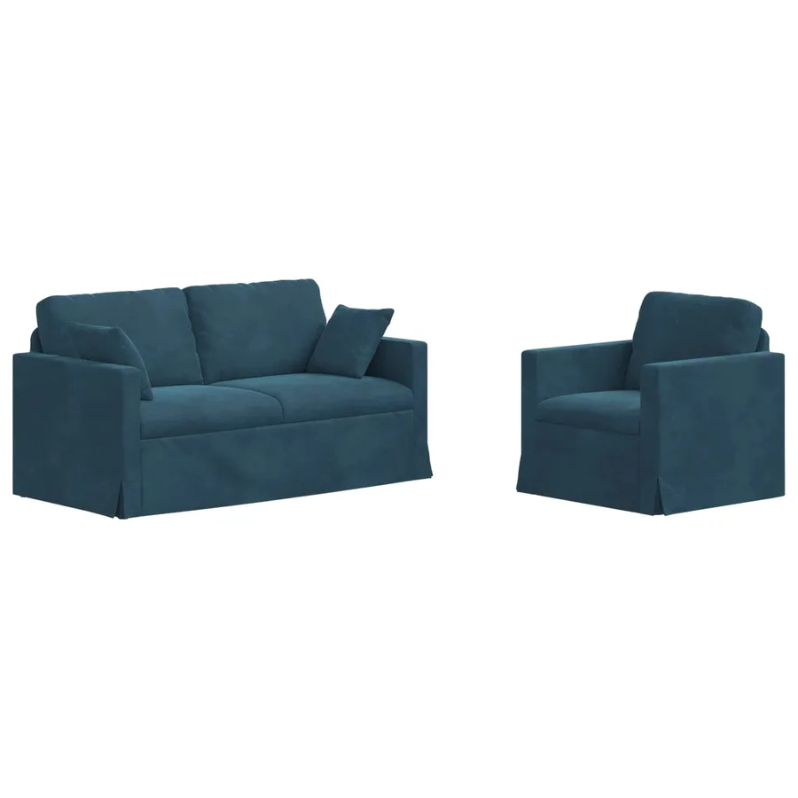 Ensemble de Canapés 2 pcs Bleu 158 x 78 x 80 cm Velours - 2
