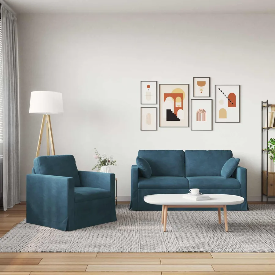 Ensemble de Canapés 2 pcs Bleu 158 x 78 x 80 cm Velours - 3