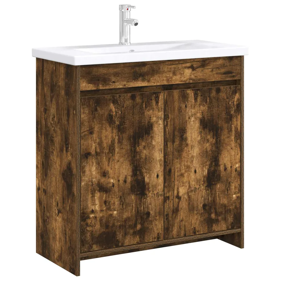 Meuble sous lavabo de salle de bain Chêne fumé - 3