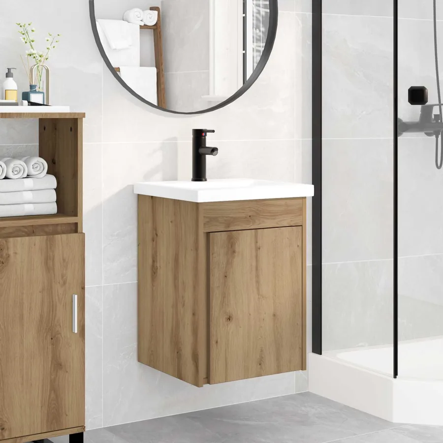 Meuble de salle de bain avec robinet Chêne artisanal