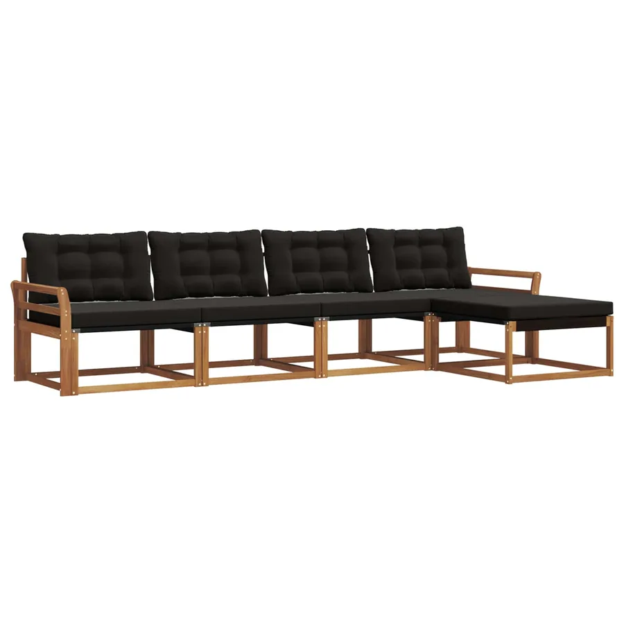 Ensemble de canapés d'extérieur 5 pcs Naturel et Noir - 2