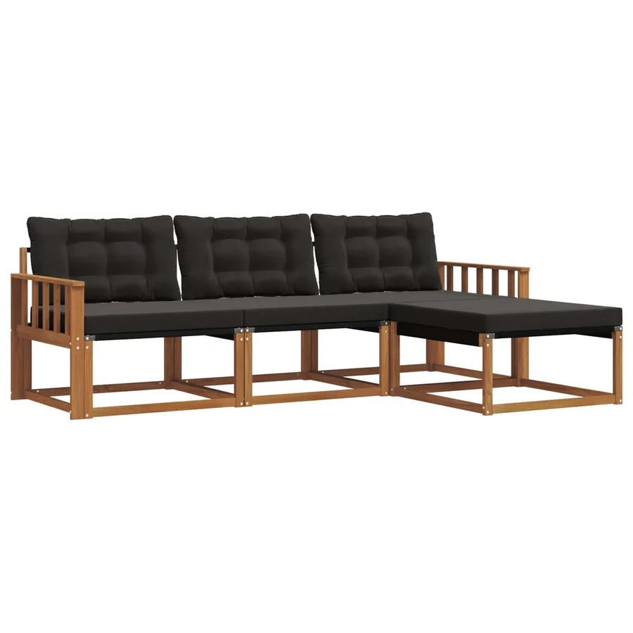 Ensemble de canapés d'extérieur 4 pcs Naturel et Noir - 2