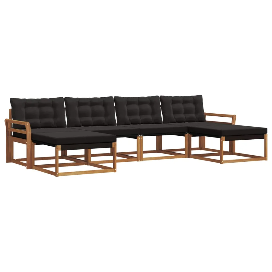 Ensemble de canapés d'extérieur 6 pcs Naturel et Noir - 2