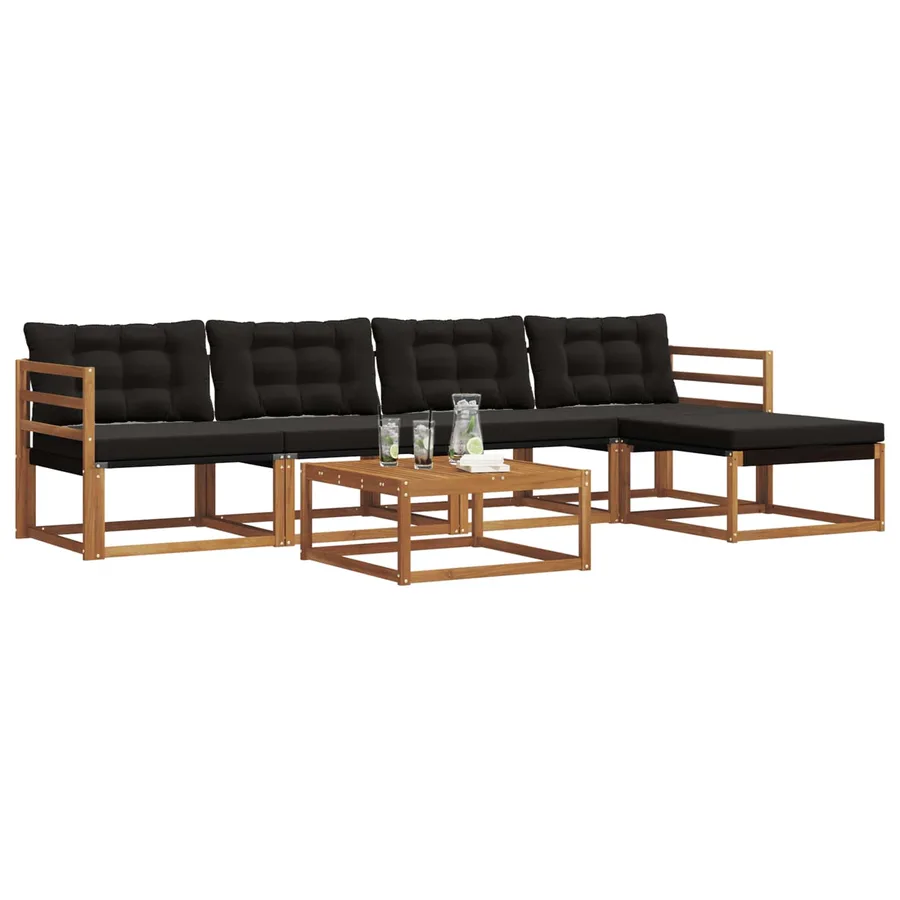 Ensemble de canapés d'extérieur 6 pcs Naturel et Noir - 3