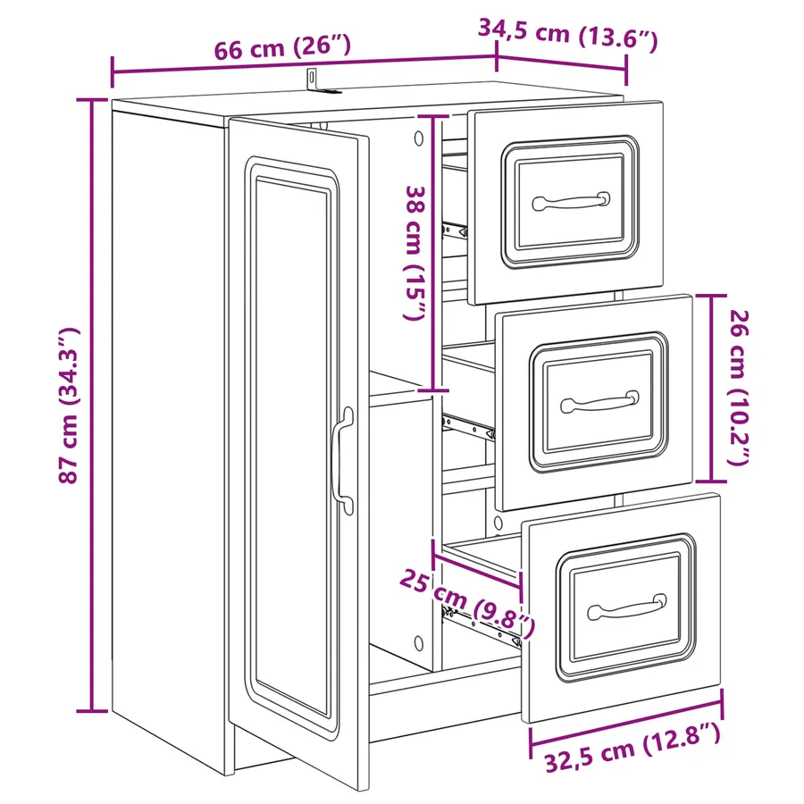 Buffet Blanc 66 x 34,5 x 87 cm Bois d'ingénierie - 12