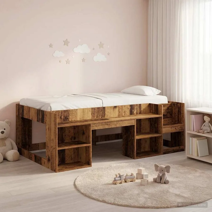 Cadre de lit pour enfants avec rangement Bois ancien