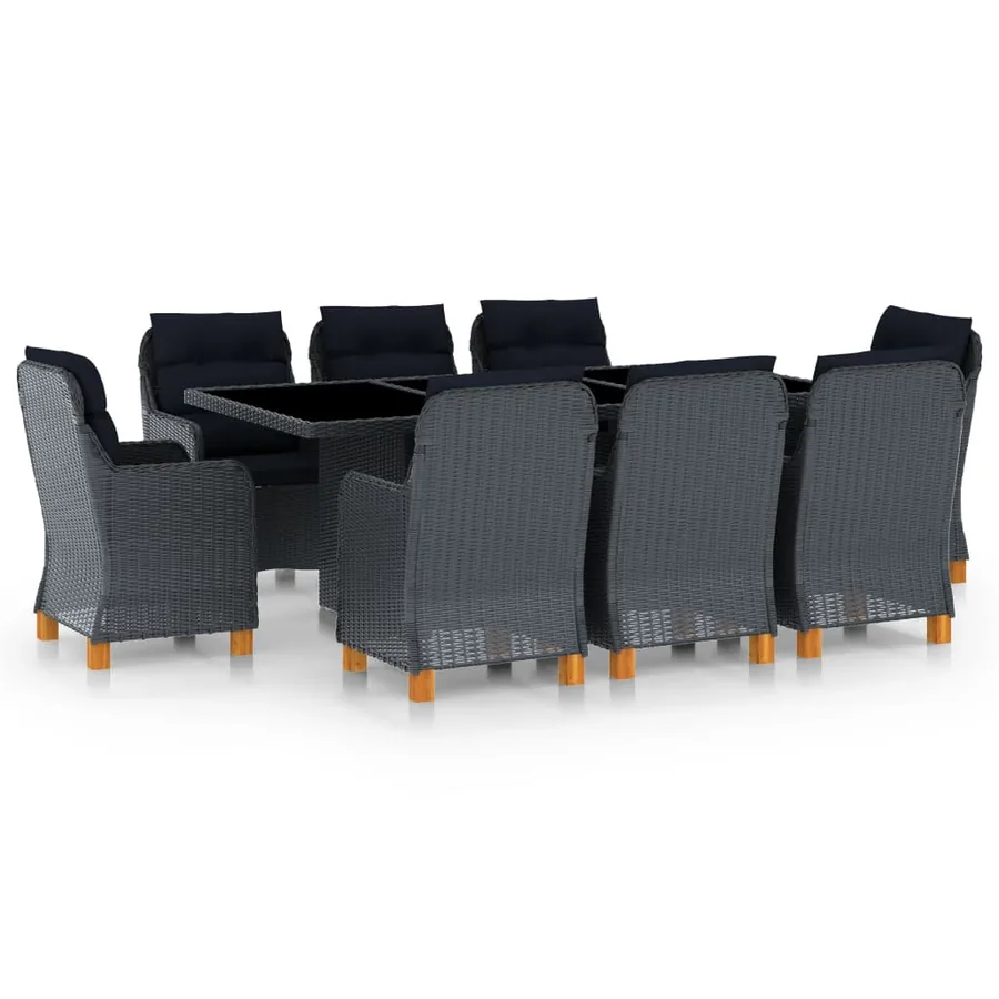 Dining Furniture 9 pcs with Cushions Poly Rattan Dark Grey