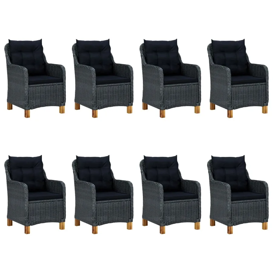 Mobilier à dîner 9 pcs avec coussins Résine tressée Gris foncé - 2