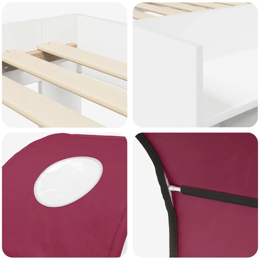 Lit avec Tunnel 3 pc Blanc et rouge Bois d'ingénierie - 9