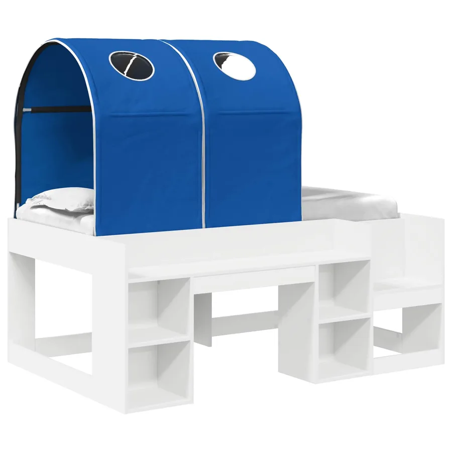 Lit avec Tunnel 3 pc Blanc et bleu Bois d'ingénierie - 2