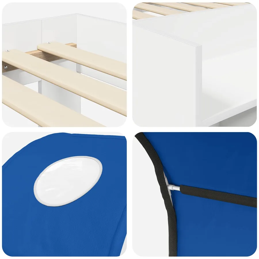 Lit avec Tunnel 3 pc Blanc et bleu Bois d'ingénierie - 9