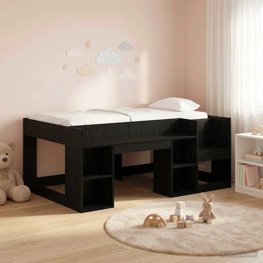 Cadre de lit pour enfants avec rangement Chêne noir 80 x 160 cm