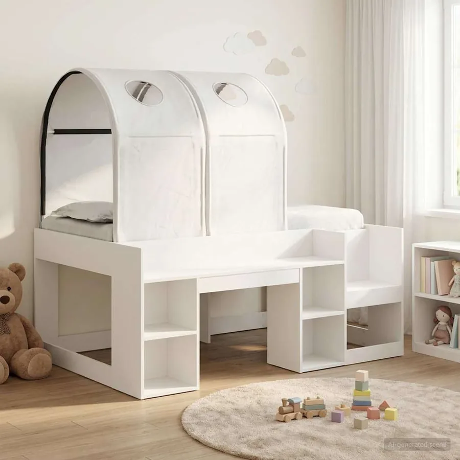 Lit avec Tunnel avec étagère 3 pc Blanc Bois d'ingénierie