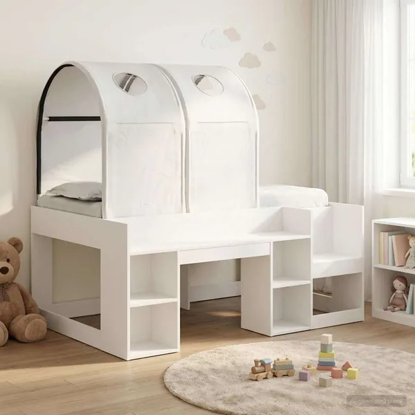 Lit avec Tunnel avec étagère 3 pc Blanc Bois d'ingénierie