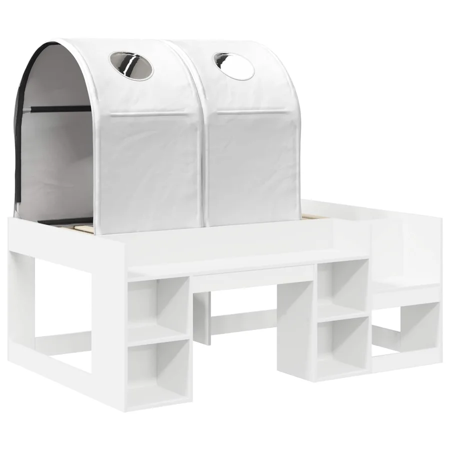 Lit avec Tunnel avec étagère 3 pc Blanc Bois d'ingénierie - 3
