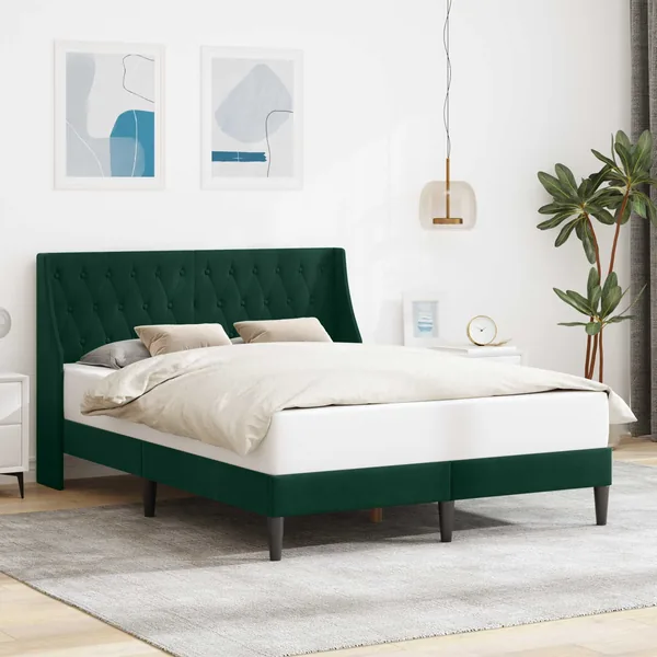 Cadre de lit avec tête de lit Vert foncé 120 x 190 cm Velours