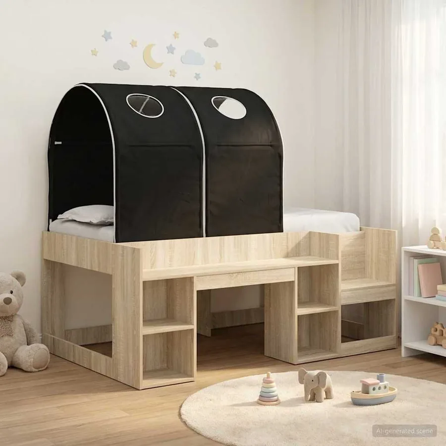 Lit avec Tunnel 3 pc Chêne Sonoma et noir Bois d'ingénierie