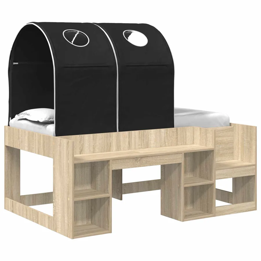 Lit avec Tunnel 3 pc Chêne Sonoma et noir Bois d'ingénierie - 2