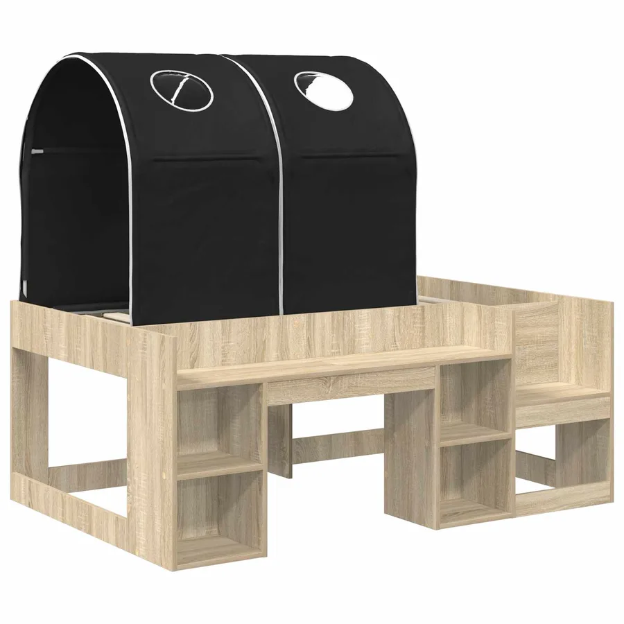 Lit avec Tunnel 3 pc Chêne Sonoma et noir Bois d'ingénierie - 3