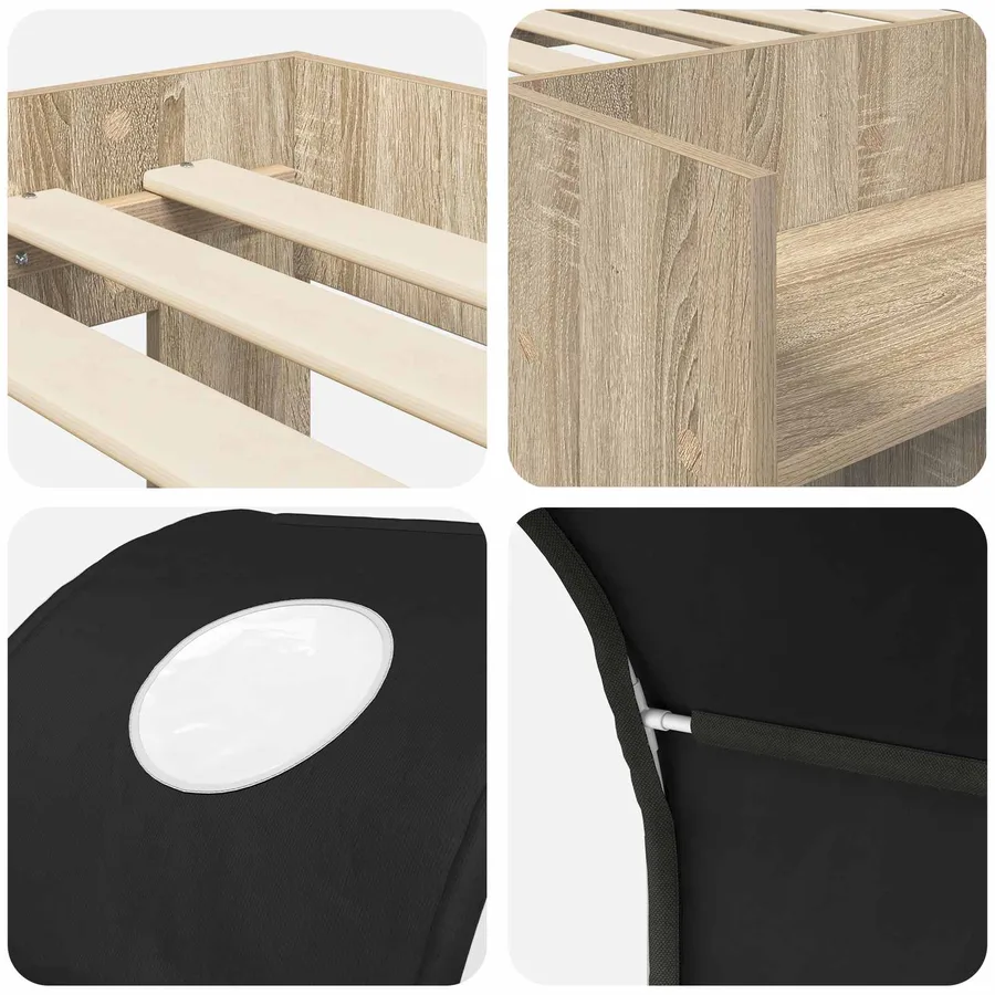 Lit avec Tunnel 3 pc Chêne Sonoma et noir Bois d'ingénierie - 9
