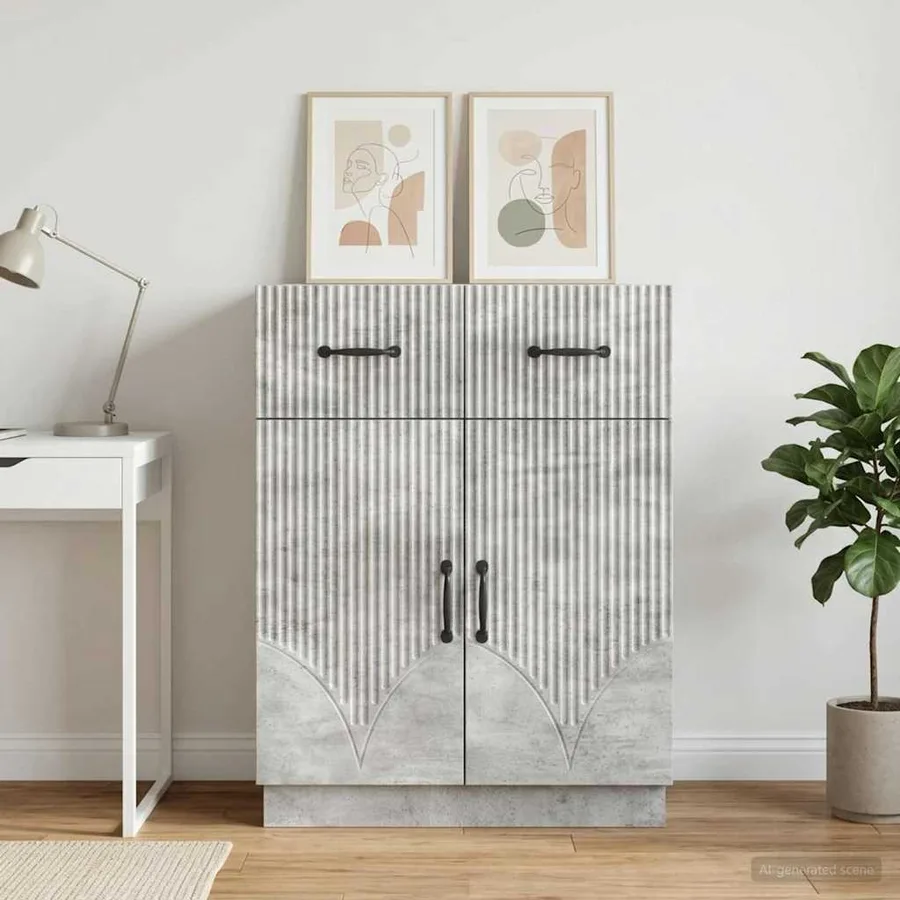 Buffet Gris béton 66 x 34,5 x 87 cm Bois d'ingénierie - 4