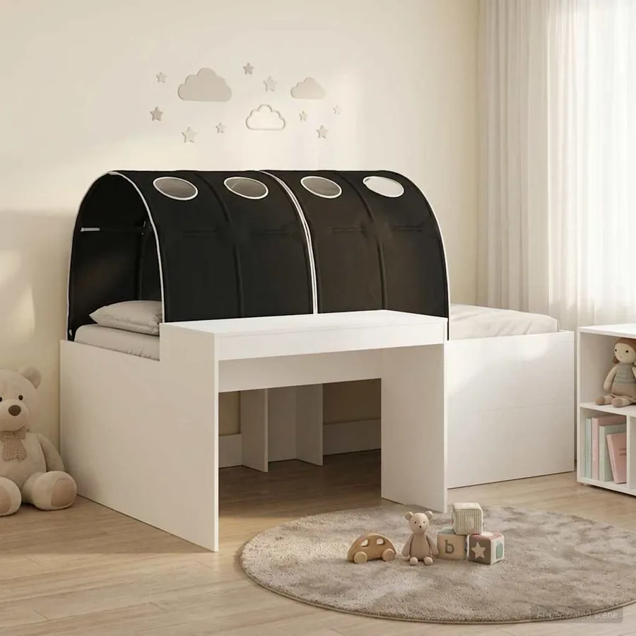 Lit avec Tunnel 4 pcs Chêne Artisanal et Noir Bois d'ingénierie
