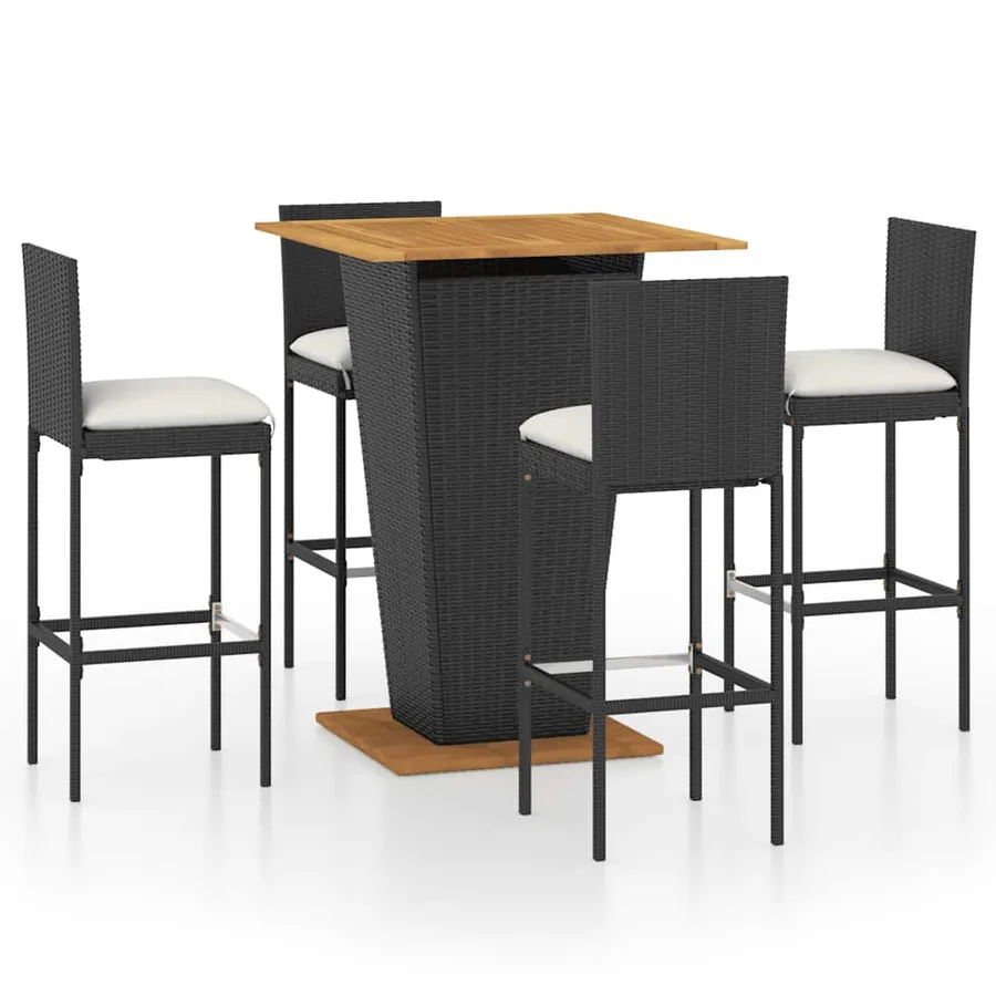 Ensemble de bar de jardin 5 pcs et coussins Résine tressée Noir - 2