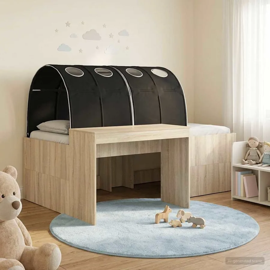 Lit avec Tunnel 3 pc Chêne Artisanal et Noir Bois d'ingénierie