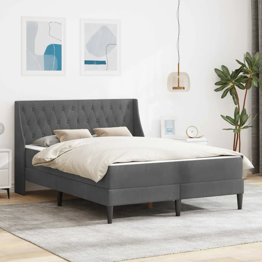 Cadre de lit avec matelas Gris foncé 120 x 190 cm Velours