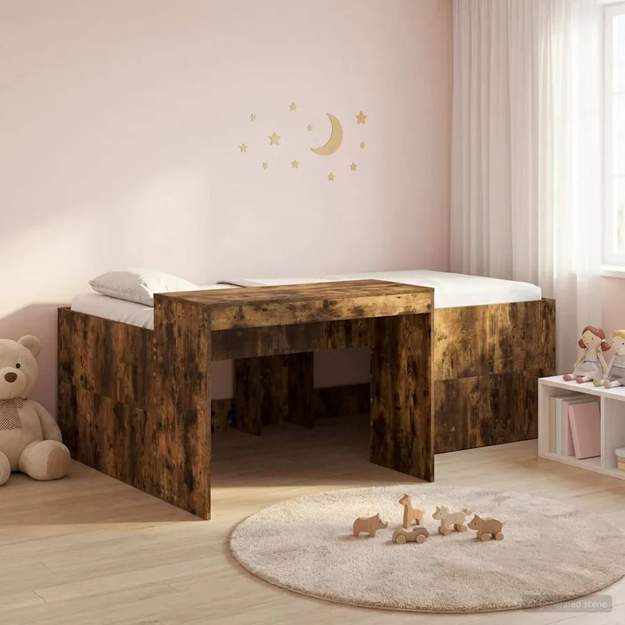 Lit haut pour enfants avec bureau Chêne fumé 90 x 200 cm