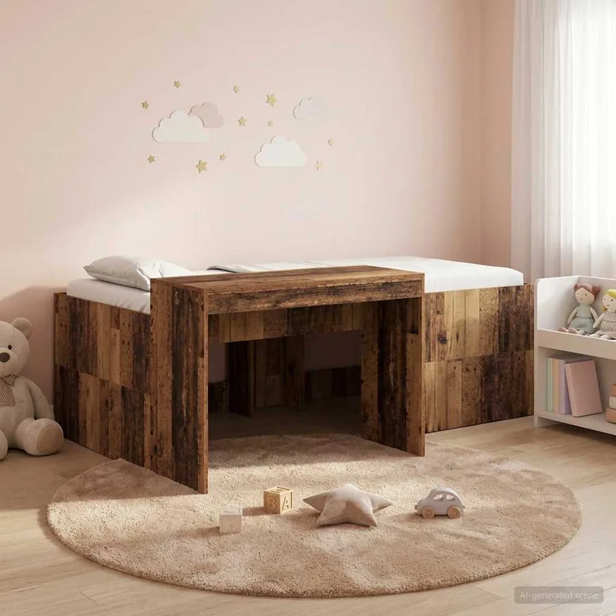 Lit haut pour enfants avec bureau Bois ancien 90 x 200 cm