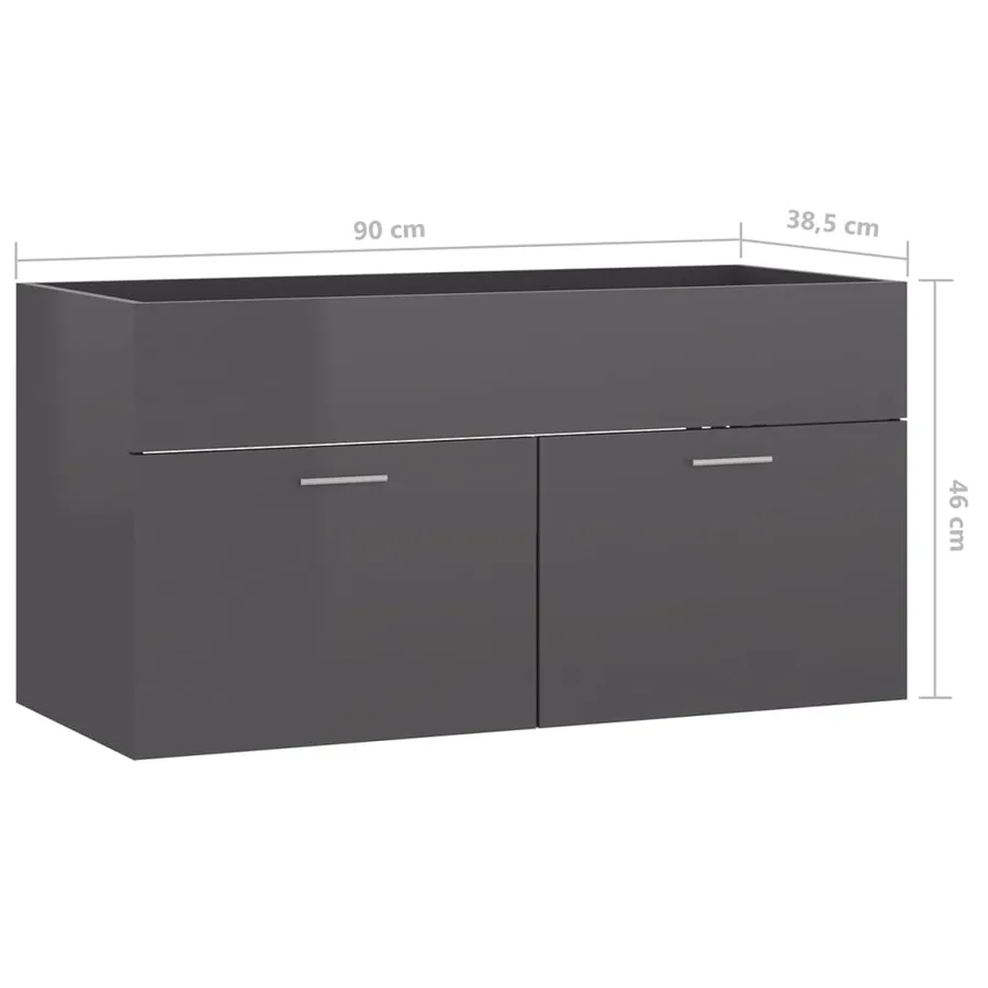 Armoire d'évier et lavabo intégré Gris brillant Bois ingénierie - 14