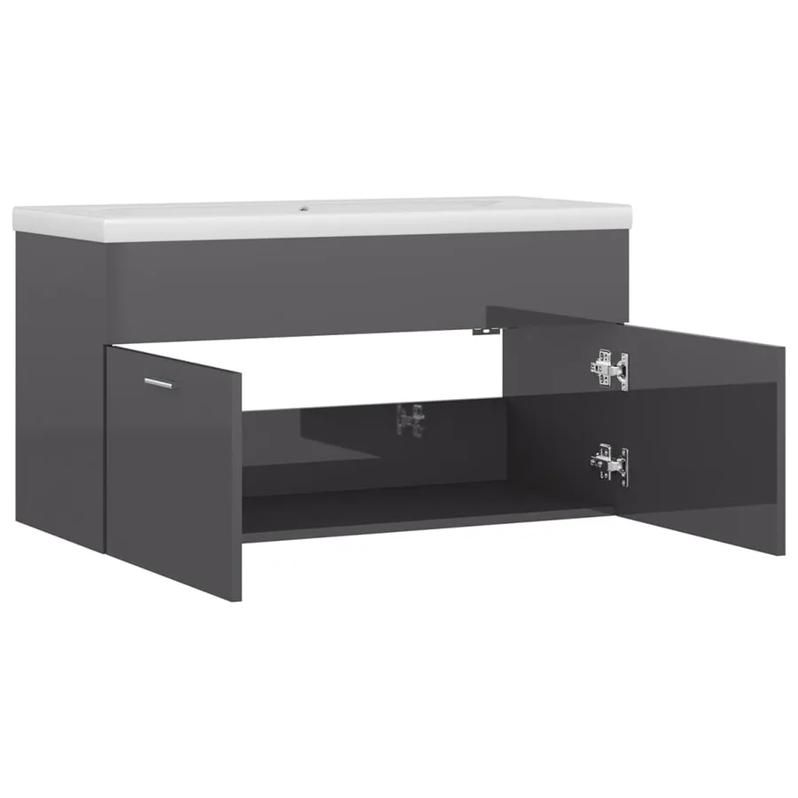 Armoire d'évier et lavabo intégré Gris brillant Bois ingénierie - 5
