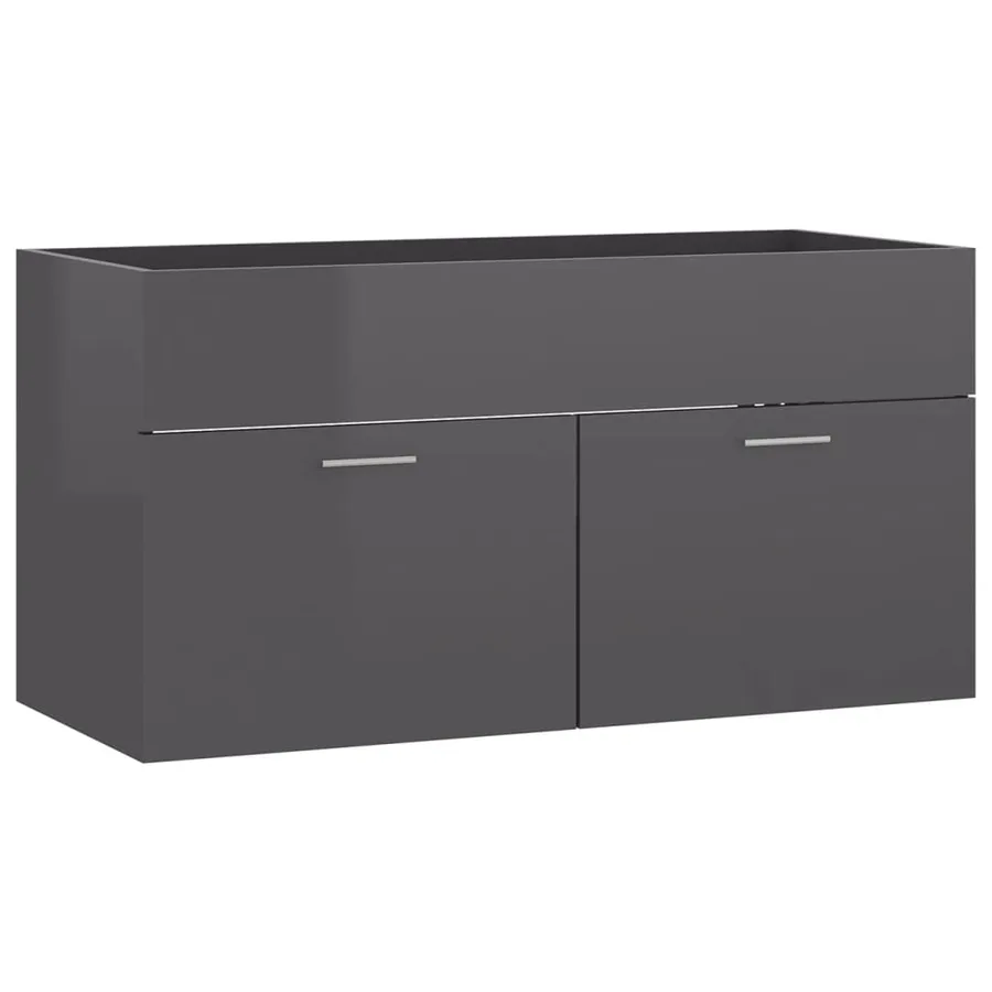 Armoire d'évier et lavabo intégré Gris brillant Bois ingénierie - 6