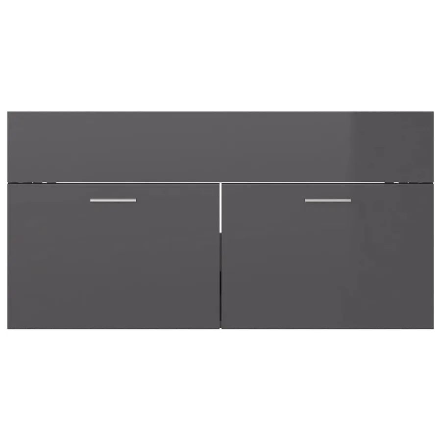 Armoire d'évier et lavabo intégré Gris brillant Bois ingénierie - 8