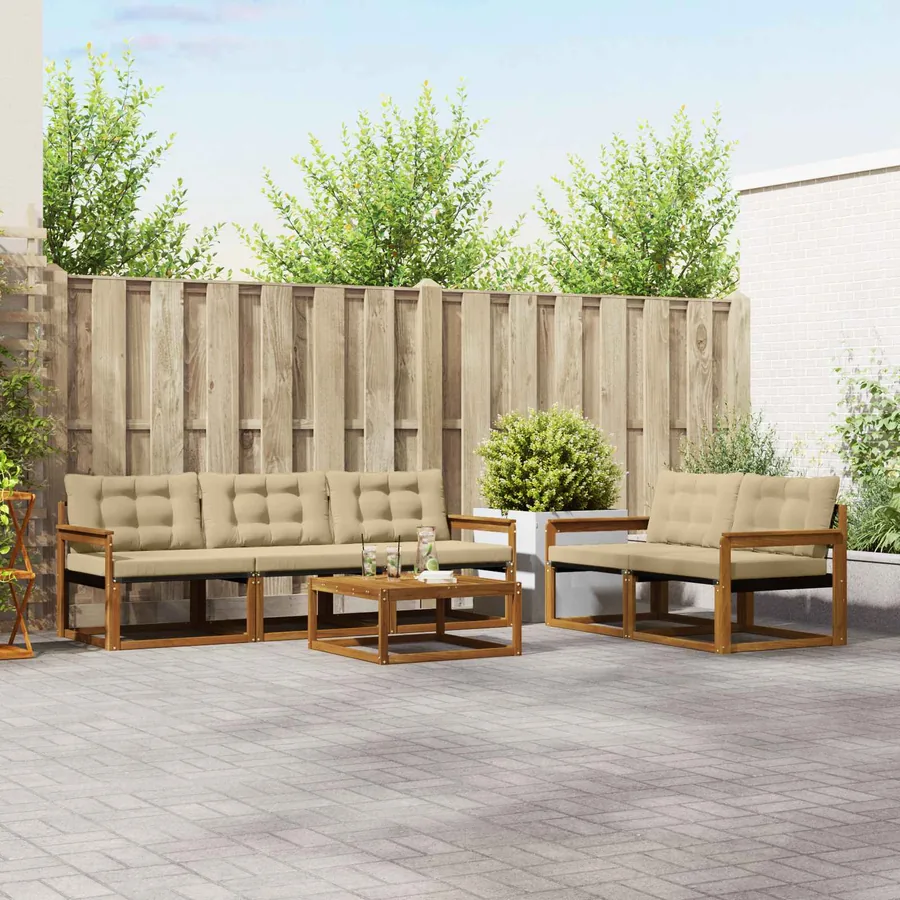 Ensemble de canapés d'extérieur 6 pcs Naturel et Beige