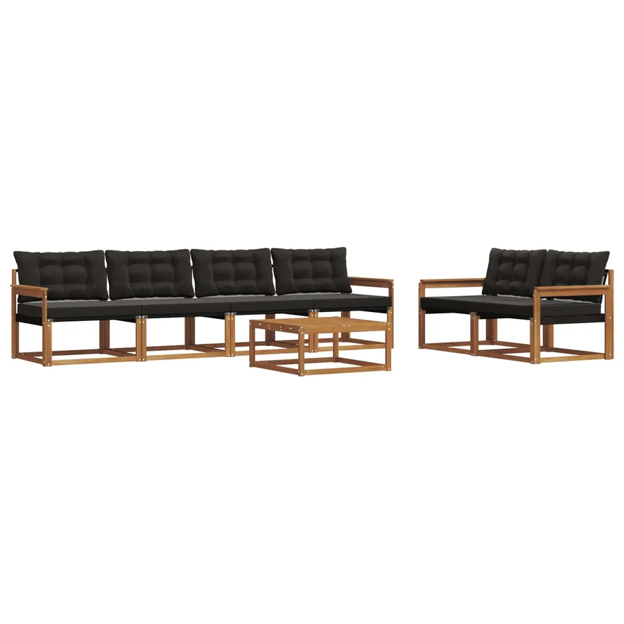 Ensemble de canapés d'extérieur 7 pcs Naturel et Noir - 2