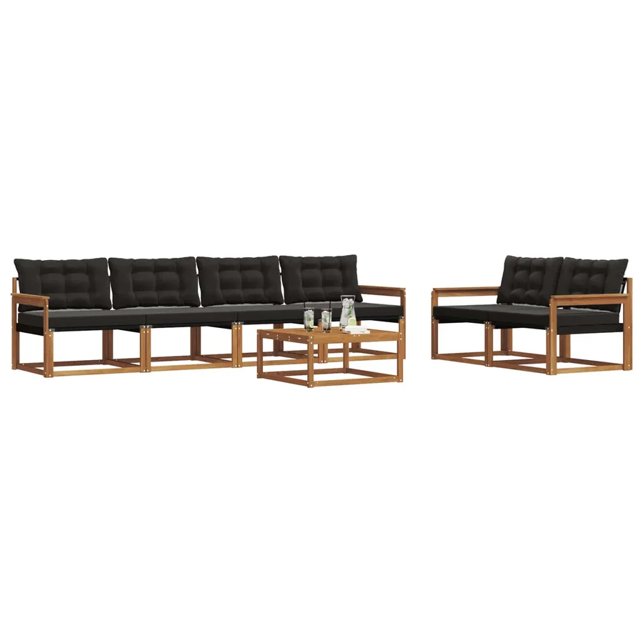 Ensemble de canapés d'extérieur 7 pcs Naturel et Noir - 3
